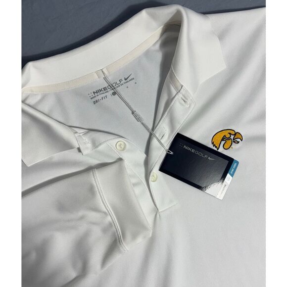 NWT Nike Golf Dri-Fit Iowa Hawkeyes Football White Polo Long Sleeve Size L New - Picture 1 of 9